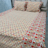 SUMMER JAIPURI PRINT PURE COTTON QUEEN SIZE BEDSHEET SET
