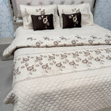 DESIGNER LUXURY 6-PIECE QUILTED BEDCOVER SET – QUEEN TO KING SIZE WITH EMBROIDERED COMFORTER & VELVET CUSHIONS