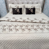 DESIGNER LUXURY 6-PIECE QUILTED BEDCOVER SET – QUEEN TO KING SIZE WITH EMBROIDERED COMFORTER & VELVET CUSHIONS