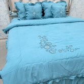 ROYAL LOOK KING SIZE TO SUPER KING SIZE 6 PCS BEDCOVER WITH FRILL AND EMBROIDERED COMFRTER