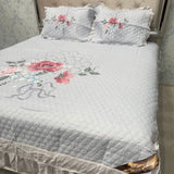 SUMMER DIGITAL PRINT KING SIZE QUILTED BEDCOVER WITH FRILL