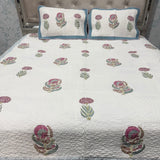 SUMMER JAIPURI STYLE MUL MUL SOFT COTTON QUILTED KING SIZE BEDCOVER IN BLOCK PRINT