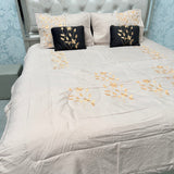DESIGNER LUXURY 6-PIECE QUILTED BEDCOVER SET – QUEEN TO KING SIZE WITH EMBROIDERED COMFORTER & VELVET CUSHIONS