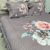 SUMMER DIGITAL PRINT KING SIZE QUILTED BEDCOVER WITH FRILL