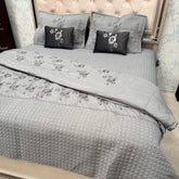 DESIGNER LUXURY 6-PIECE QUILTED BEDCOVER SET – QUEEN TO KING SIZE WITH EMBROIDERED COMFORTER & VELVET CUSHIONS