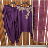 PURE CRAPE 3 PCS ARTICLE WITH NECK EMBROIDERY AND TULIP SALWAR
