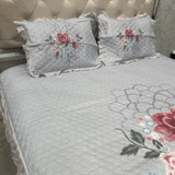 SUMMER DIGITAL PRINT KING SIZE QUILTED BEDCOVER WITH FRILL
