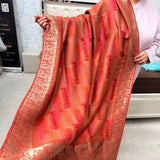 SARDAARI RED REVERSIBLE SHAWL WITH ELEGANT DESIGNER BORDER