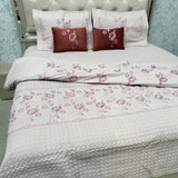 DESIGNER LUXURY 6-PIECE QUILTED BEDCOVER SET – QUEEN TO KING SIZE WITH EMBROIDERED COMFORTER & VELVET CUSHIONS