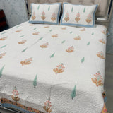 SUMMER JAIPURI STYLE MUL MUL SOFT COTTON QUILTED KING SIZE PURE SOFT COTTON BEDCOVER IN BLOCK PRINT