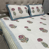 SUMMER JAIPURI STYLE MUL MUL SOFT COTTON QUILTED KING SIZE BEDCOVER IN BLOCK PRINT