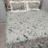 SUMMER JAIPURI STYLE PURE COTTON SUPER KING SIZE BEDSHEET SET WITH DOUBLE PLY CHICKEN KARI LACE ON PILLOW COVERS
