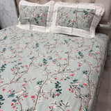 SUMMER JAIPURI STYLE PURE COTTON SUPER KING SIZE BEDSHEET SET WITH DOUBLE PLY CHICKEN KARI LACE ON PILLOW COVERS