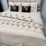 DESIGNER LUXURY 6-PIECE QUILTED BEDCOVER SET – QUEEN TO KING SIZE WITH EMBROIDERED COMFORTER & VELVET CUSHIONS