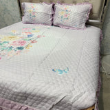 SUMMER DIGITAL PRINT 3 PCS KING SIZE BEDCOVER SET WITH FRILL