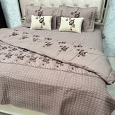 DESIGNER LUXURY 6-PIECE QUILTED BEDCOVER SET – QUEEN TO KING SIZE WITH EMBROIDERED COMFORTER & VELVET CUSHIONS