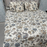 SUMMER JAIPURI STYLE PURE COTTON SUPER KING SIZE BEDSHEET SET WITH QUILTED PILLOW COVERS AND CUSIONS