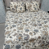 SUMMER JAIPURI STYLE PURE COTTON SUPER KING SIZE BEDSHEET SET WITH QUILTED PILLOW COVERS AND CUSIONS
