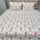 SUMMER JAIPURI STYLE MUL MUL SOFT COTTON QUILTED KING SIZE PURE SOFT COTTON BEDCOVER IN BLOCK PRINT