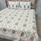 SUMMER JAIPURI STYLE MUL MUL SOFT COTTON QUILTED KING SIZE PURE SOFT COTTON BEDCOVER IN BLOCK PRINT