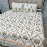 SUMMER JAIPURI STYLE MUL MUL SOFT COTTON QUILTED KING SIZE PURE SOFT COTTON BEDCOVER IN BLOCK PRINT