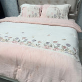 DESIGNER QUEEN TO KING SIZE QUILT SET – FULL EMBROIDERY WARM QUILT, BEDSHEET, PILLOW COVERS & CUSHIONS LUXURY BEDDING SET
