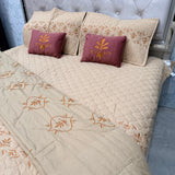 DESIGNER LUXURY 6-PIECE QUILTED BEDCOVER SET – QUEEN TO KING SIZE WITH EMBROIDERED COMFORTER & VELVET CUSHIONS