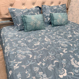 SUMMER PURE COTTON SUPER KING SIZE 5 PCS BEDSHEET SET WITH 2 VELVET CUSIONS