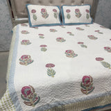 SUMMER JAIPURI STYLE MUL MUL SOFT COTTON QUILTED KING SIZE BEDCOVER IN BLOCK PRINT