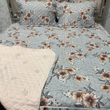 SUMMER QUILTED KING SIZE REVERSIBLE 3 PCS FLORAL BEDCOVER SET ( ALL SEASON)