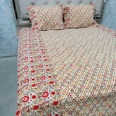 SUMMER JAIPURI PRINT PURE COTTON QUEEN SIZE BEDSHEET SET