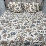 SUMMER JAIPURI STYLE PURE COTTON SUPER KING SIZE BEDSHEET SET WITH QUILTED PILLOW COVERS AND CUSIONS