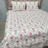 SUMMER JAIPURI STYLE MUL MUL SOFT COTTON QUILTED KING SIZE PURE SOFT COTTON BEDCOVER IN BLOCK PRINT