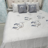 SUMMER DESINER EMBROIDERED SUPER KING SIZE PURE COTTON BEDHSEET WITH VELVET CUSIONS