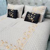 DESIGNER LUXURY 6-PIECE QUILTED BEDCOVER SET – QUEEN TO KING SIZE WITH EMBROIDERED COMFORTER & VELVET CUSHIONS