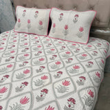 SUMMER JAIPURI STYLE MUL MUL SOFT COTTON QUILTED KING SIZE PURE SOFT COTTON BEDCOVER IN BLOCK PRINT