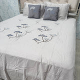 SUMMER DESINER EMBROIDERED SUPER KING SIZE PURE COTTON BEDHSEET WITH VELVET CUSIONS