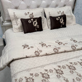 DESIGNER LUXURY 6-PIECE QUILTED BEDCOVER SET – QUEEN TO KING SIZE WITH EMBROIDERED COMFORTER & VELVET CUSHIONS