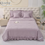 ROYAL LOOK KING SIZE TO SUPER KING SIZE 6 PCS BEDCOVER WITH FRILL AND EMBROIDERED COMFRTER