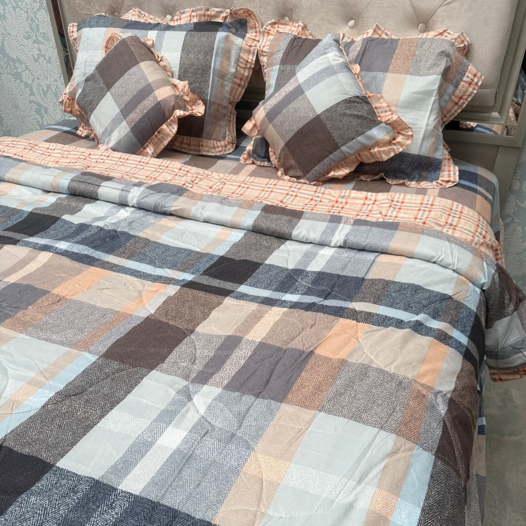 SUMMER KING SIZE GLACE COTTON 6 PCS REVERSIBLE COMFORTER SET WITH SUPER KING SIZE BEDSHEET