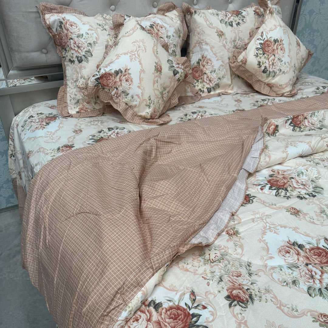 SUMER KING SIZE GLALCE COTTON  6 PCS REVERSIBLE COMFORTER SET WITH SUPER KING SIZE BEDHSEET