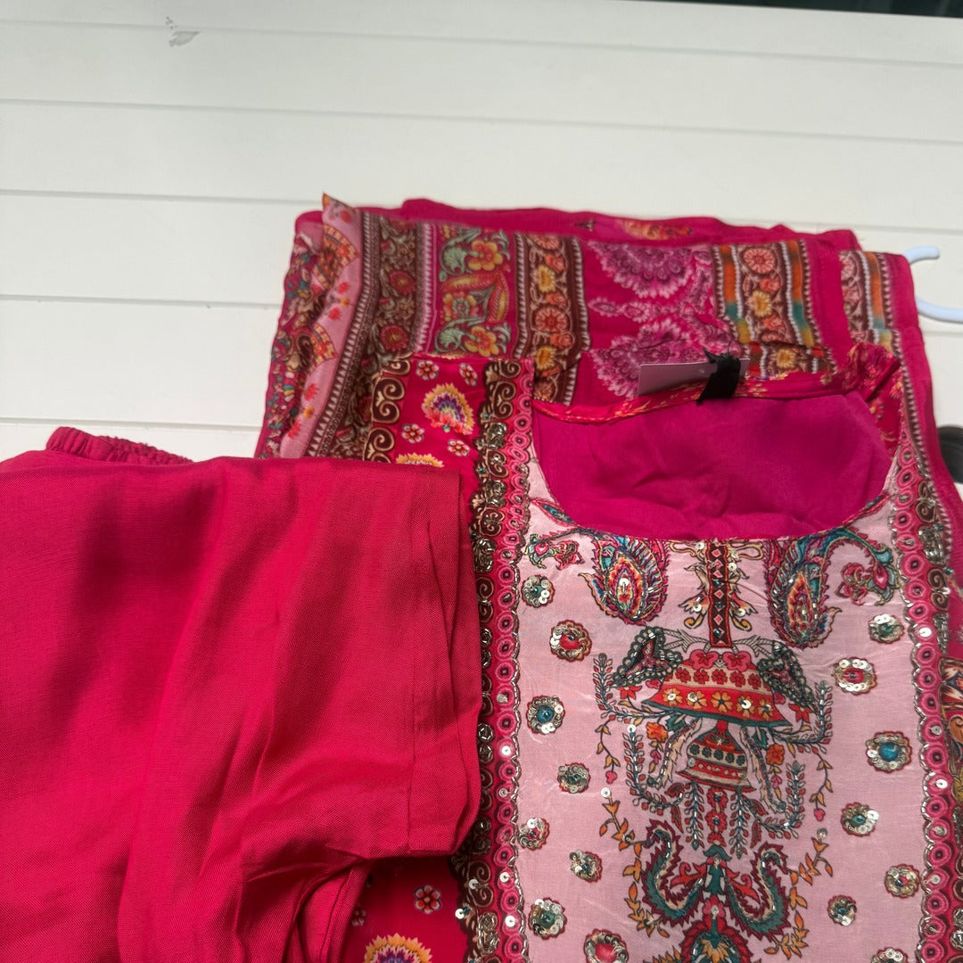 PUNJABI PARTY WEAR 3 PCS SUIT WITH  PANT IN CRAPE