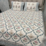 SUMMER JAIPURI STYLE MUL MUL SOFT COTTON QUILTED KING SIZE PURE SOFT COTTON BEDCOVER IN BLOCK PRINT