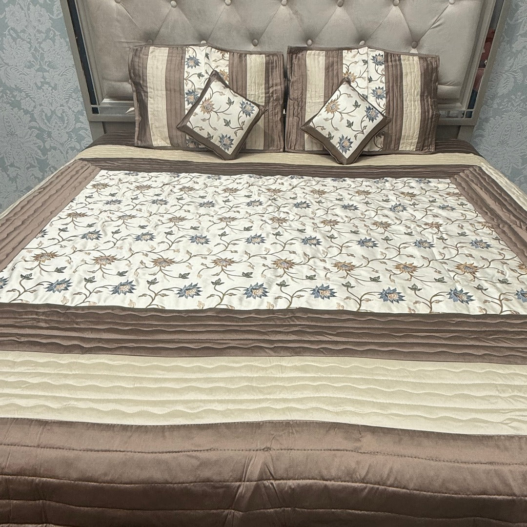 ROYAL LOOK SILK SATIN KING SIZE 5 PCS BEDCOVER SET WITH THREAD EMBROIDERY