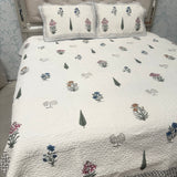 SUMMER JAIPURI STYLE MUL MUL SOFT  COTTON KING SIZE QUILTED BEDCOVER IN BLOCK PRINT