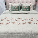 SUMMER QUEEN SIZE 6 PCS GLACÉ COTTON COMFORTER SET WITH EMBROIDERY AND 2 VELVET CUSIONS AND PLAIN BEDSHEET SET