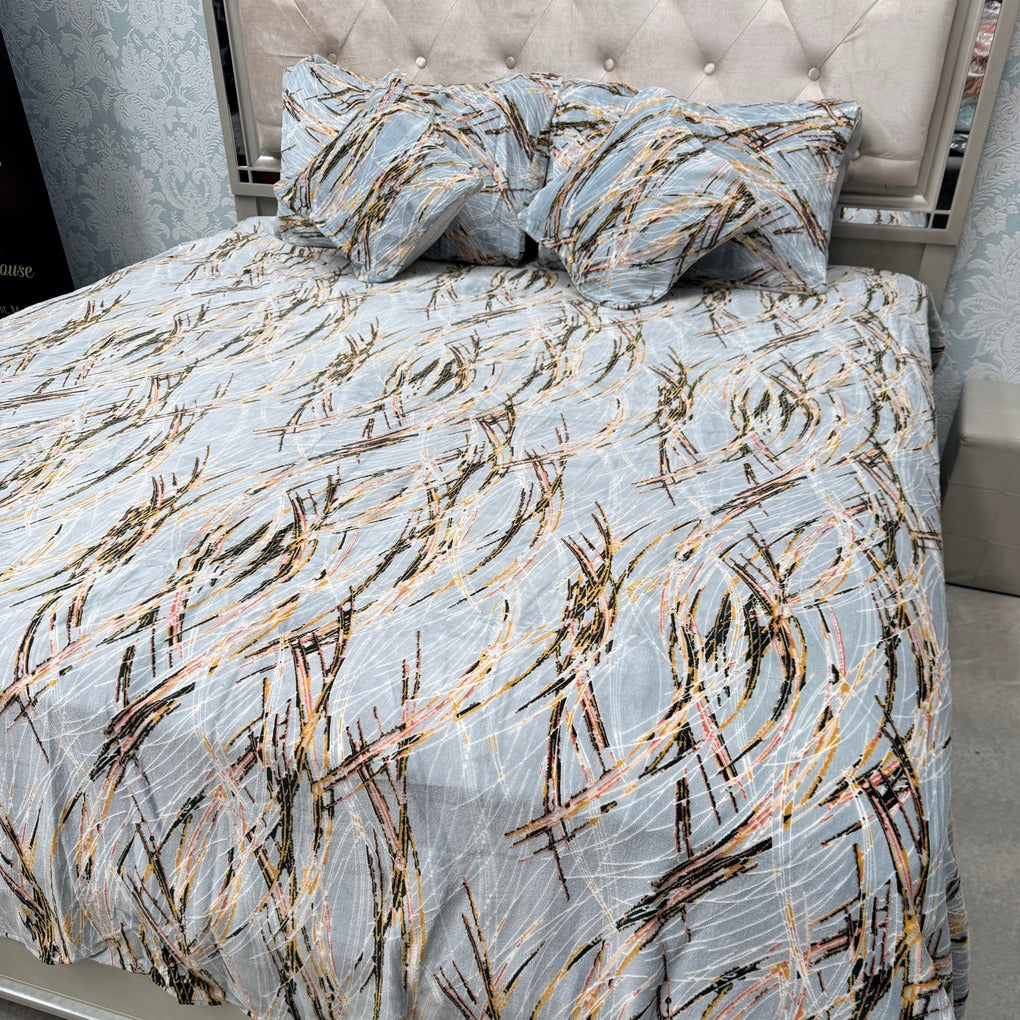 ANTI-SKID PURE CLEAR BEDSHEET SET 5 PCS KING SIZE BEDDING SET