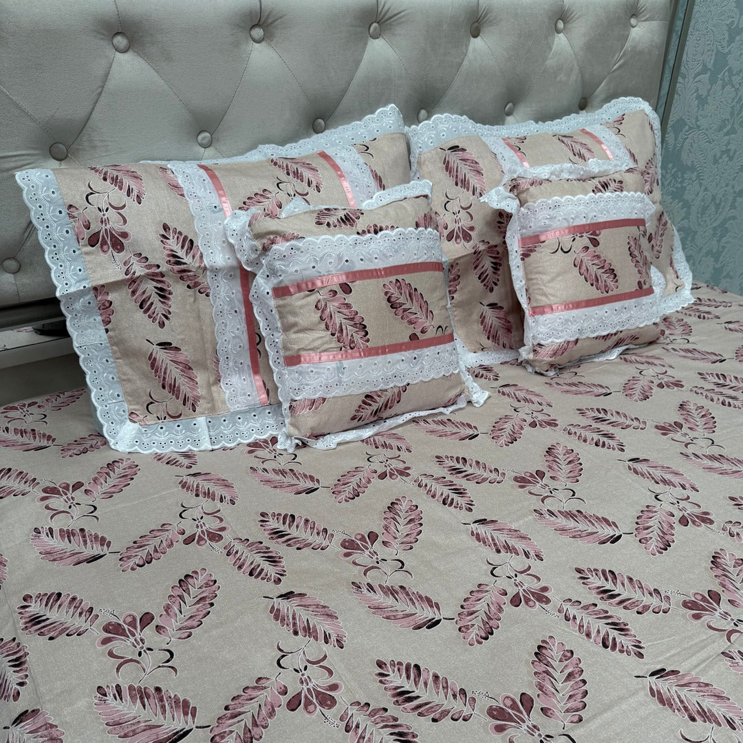 SUMMER QUEEN SIZE 5 PCS PURE COTTON FLAT BEDSHEET WITH CHICKEN KARI LASH ON