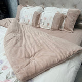 DESIGNER QUEEN TO KING SIZE QUILT SET – FULL EMBROIDERY WARM QUILT, BEDSHEET, PILLOW COVERS & CUSHIONS LUXURY BEDDING SET