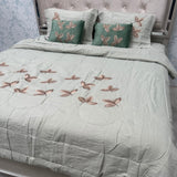 SUMMER QUEEN SIZE 6 PCS GLACÉ COTTON COMFORTER SET WITH EMBROIDERY AND 2 VELVET CUSIONS AND PLAIN BEDSHEET SET